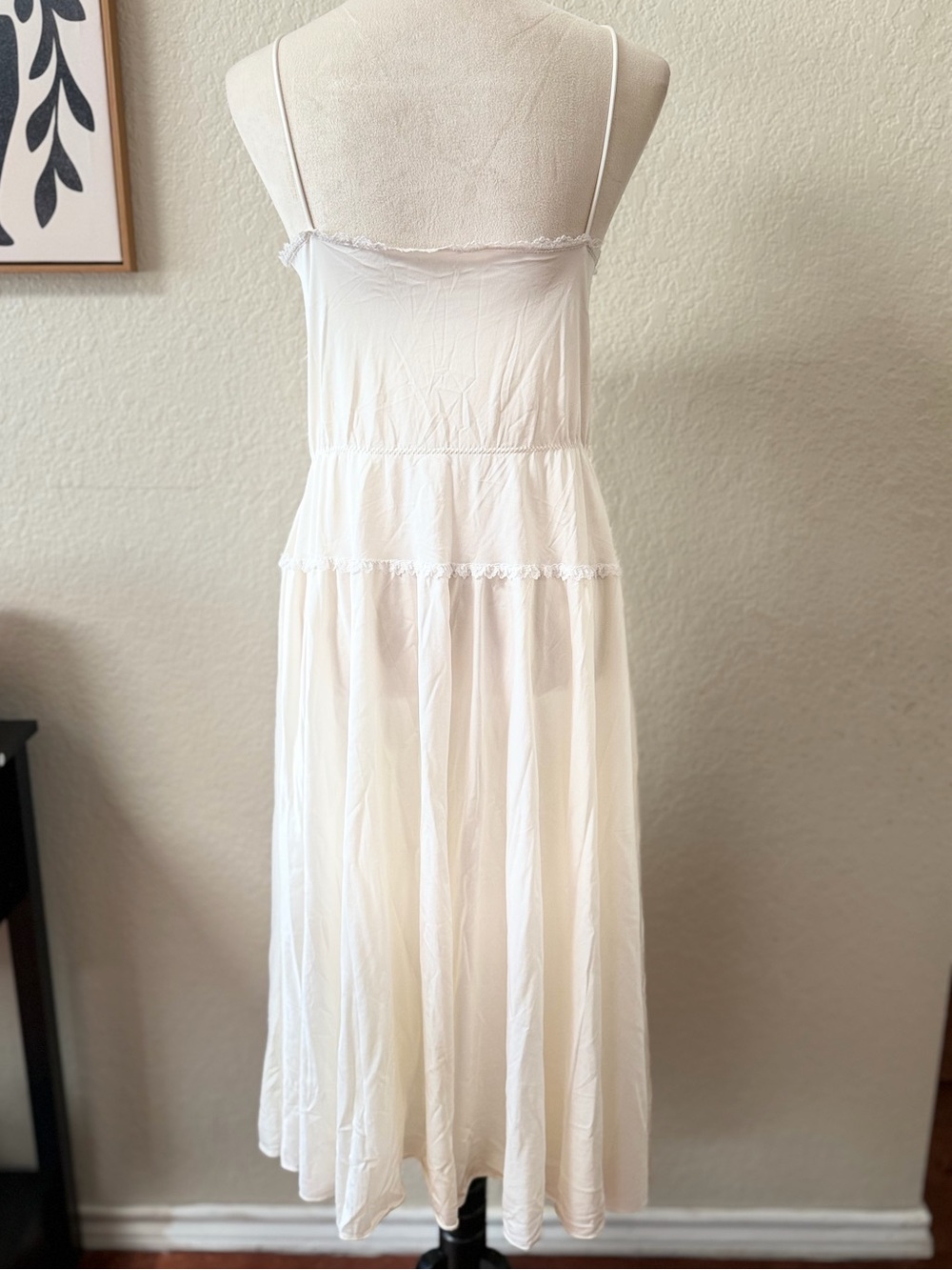 Vintage Henson Kickernick Nightgown Lace Maxi Slip Dress Ivory Nylon Rayon Sz L - Picture 8 of 12